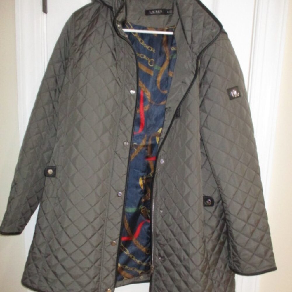 Ralph Lauren Hunter Green Quilted Womens Jacket withhood Sz XLarge
